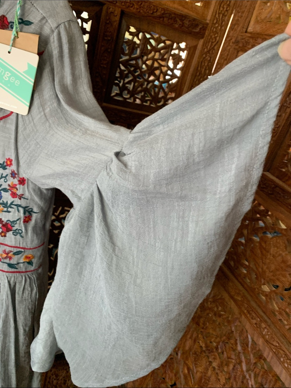 Boho Embroidered Light Blue Women’s Dress - Picture 4 of 5